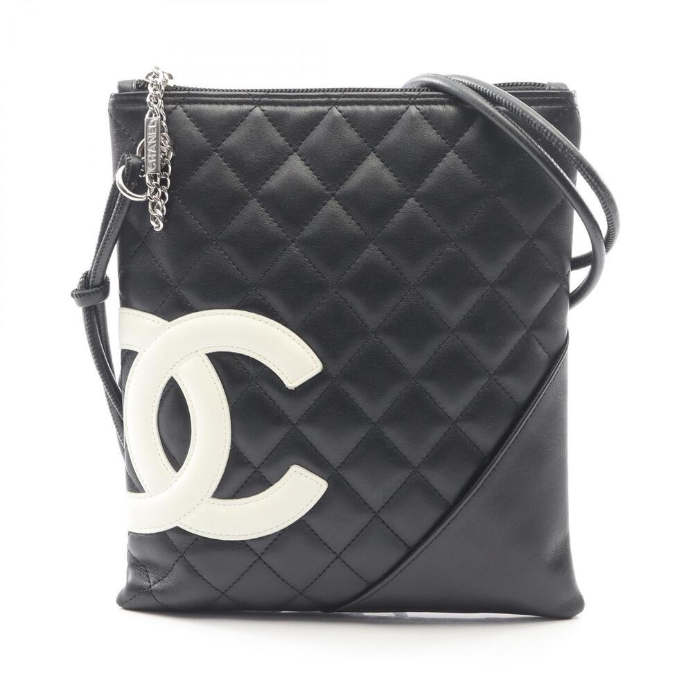 Chanel Cambon Shoulder Bag Leather Black White